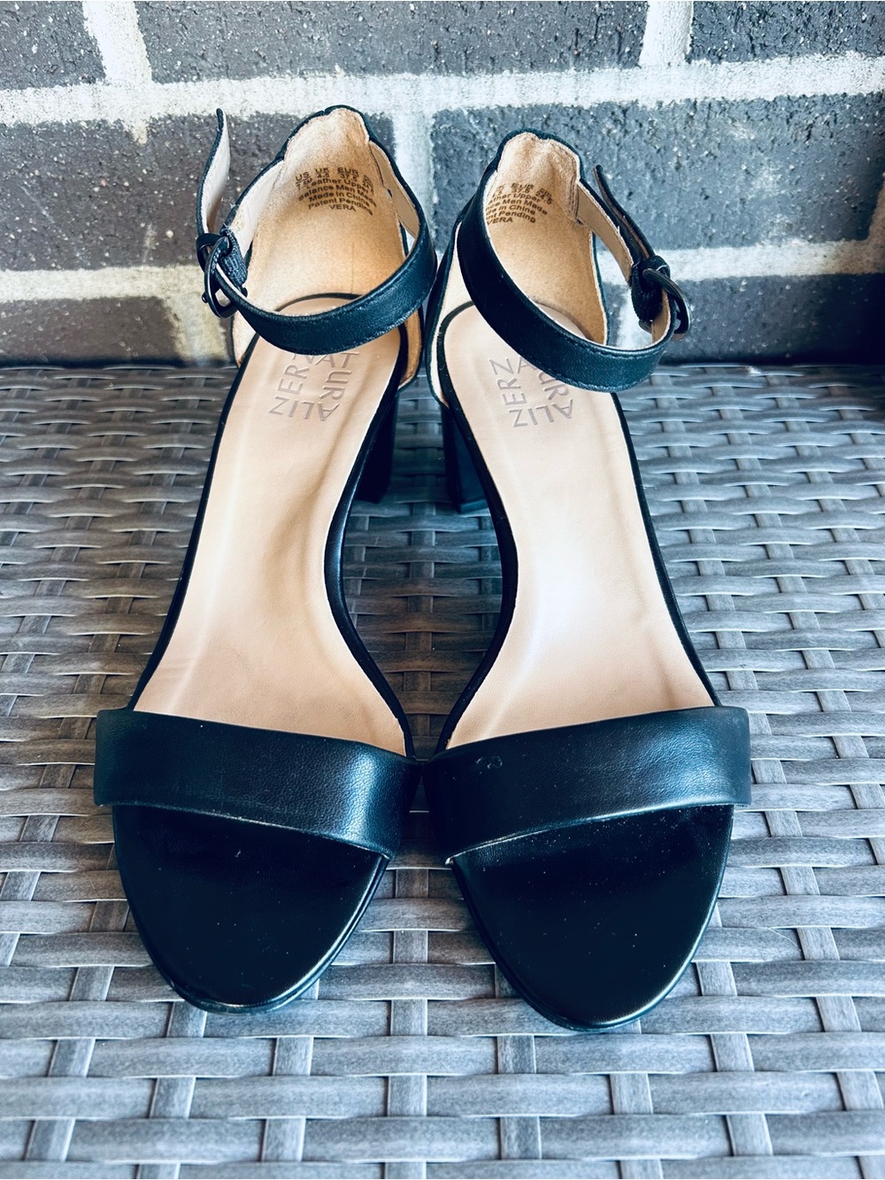 Naturalizer - Vera Black Leather Ankle-Strap Heeled Sandals: Size Women’s 7.5